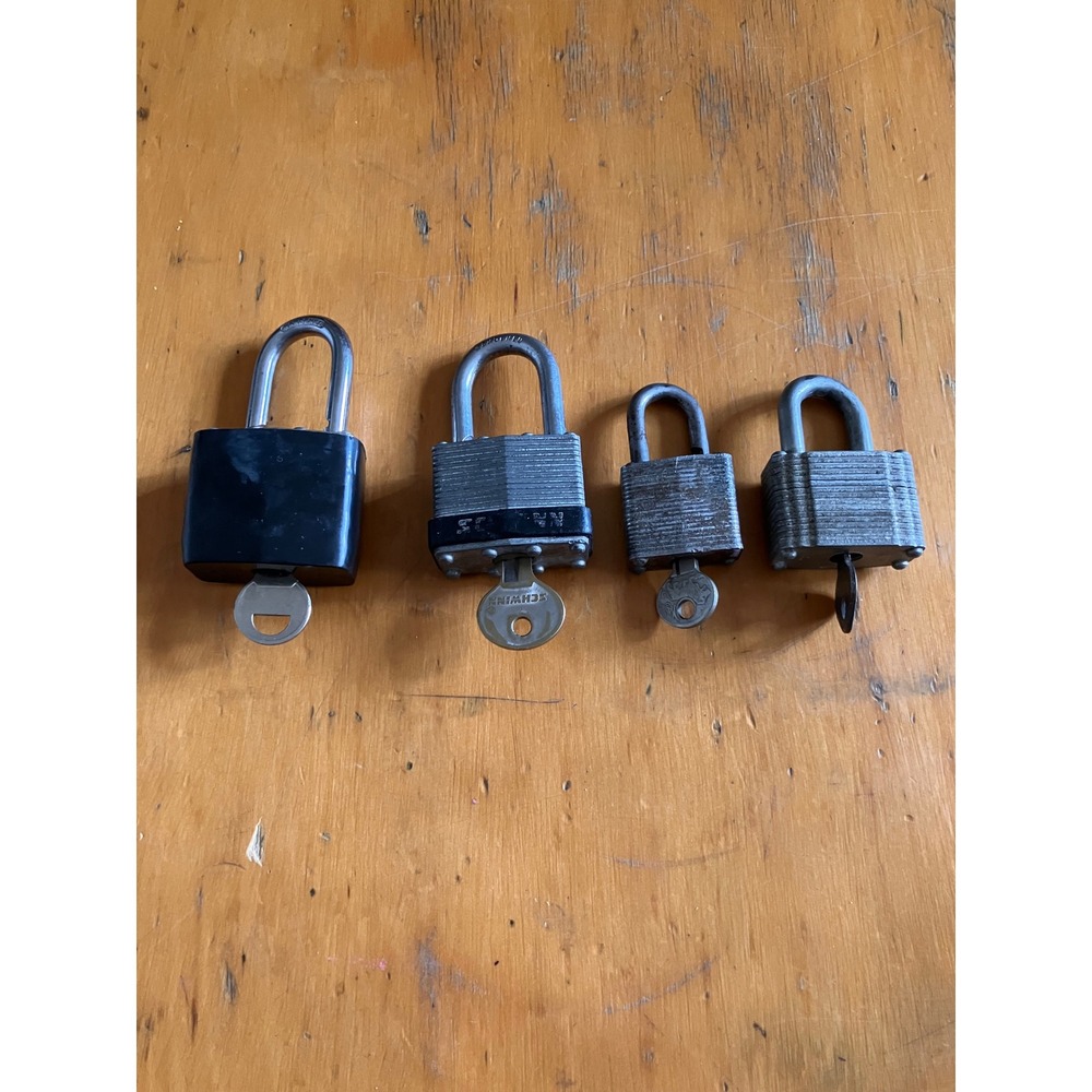 Vintage Padlock Lot of 4 Master Lock Schwinn Laminated Steel